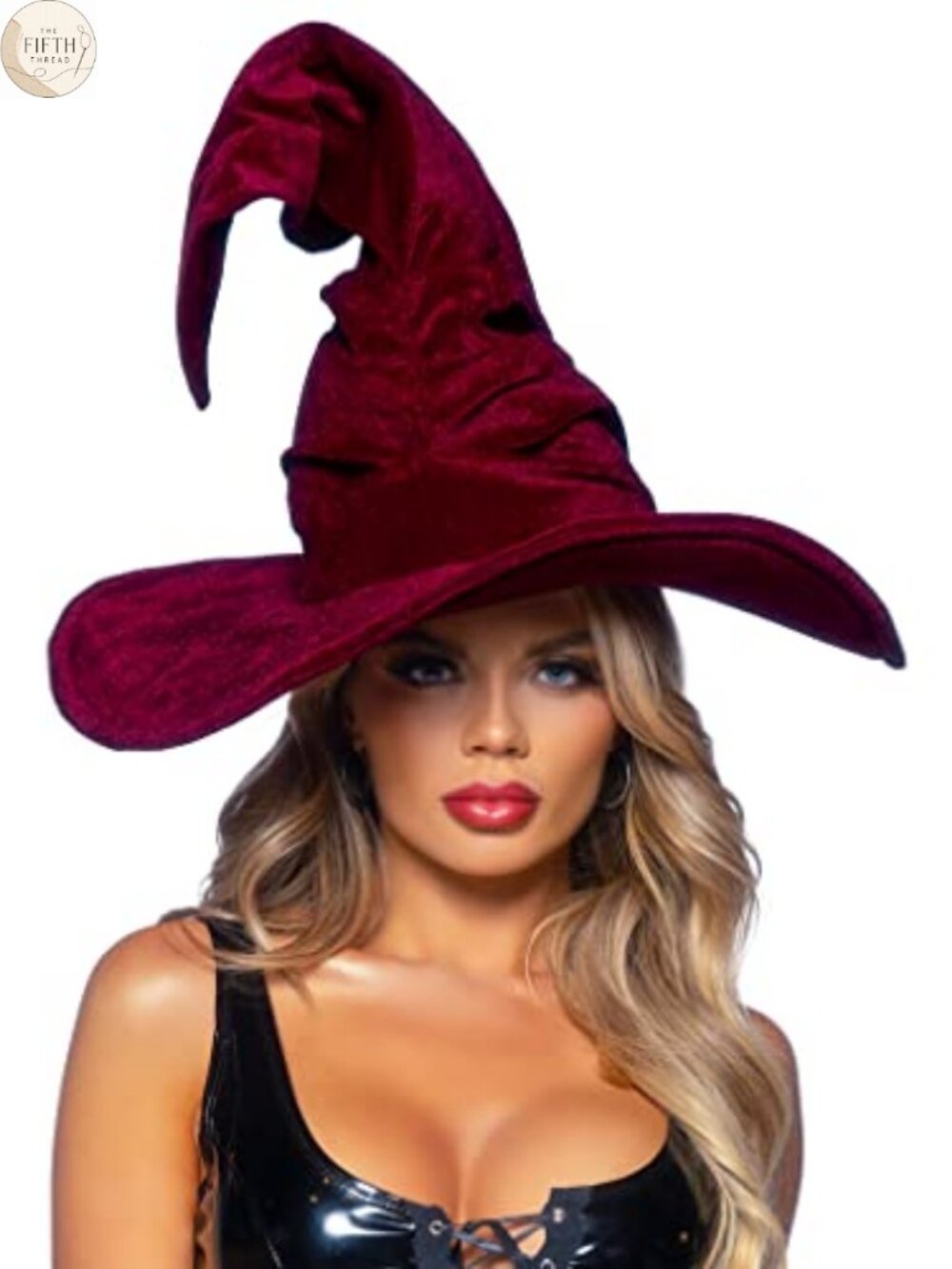 Velvet Ruched Witch Hat Curved Brim Costume Accessory One Size